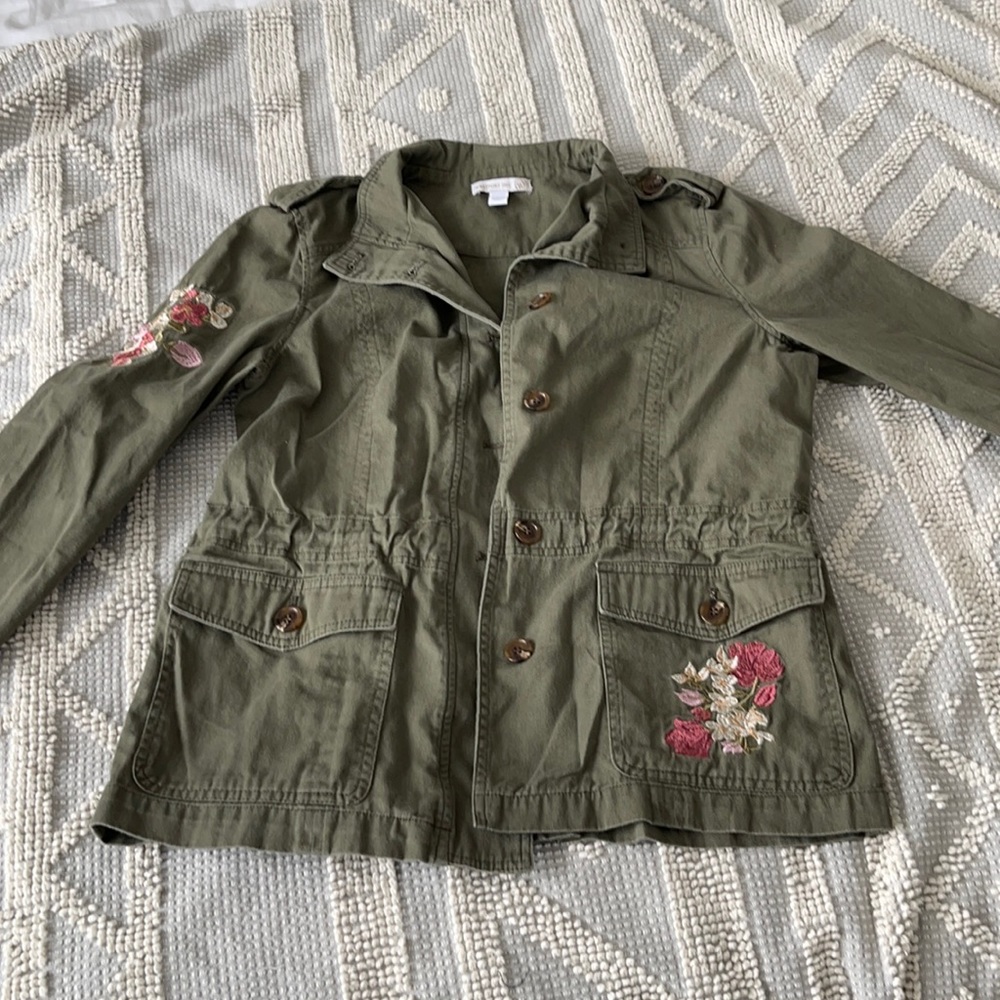 Olive green embroidered utility jacket size medium